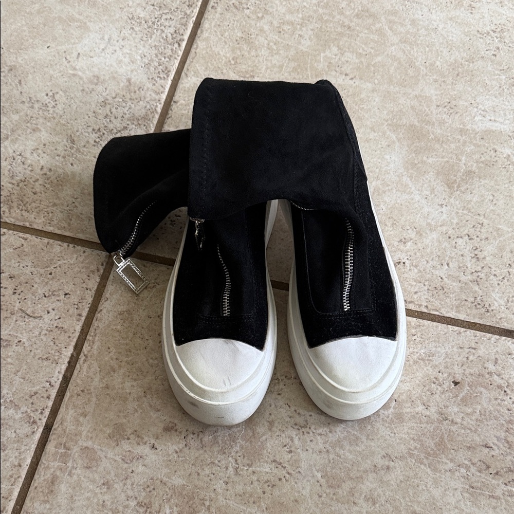 SHEIN Black Suede High-Top Sneakers with White Platform Soles